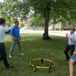 Playing a little spike ball.