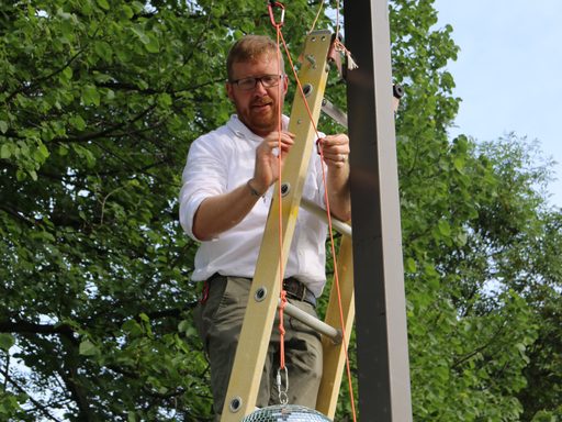 Safety Joe setting up the ball drop