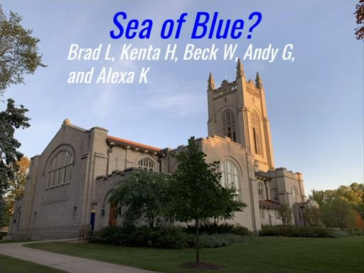 Media placard reading 'sea of blue?'