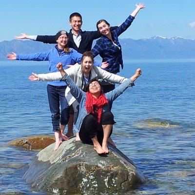 Kaylin, Chet, Lera, Giselle, Dilara on the eastern shore of Lake Baikal, May 2014