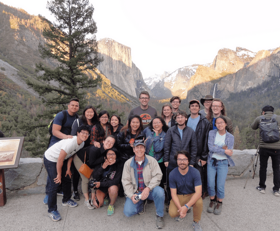 students pose for a group photo in Yosemite National Park