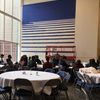 Prof. Barbara Allen discusses plans for the mural.