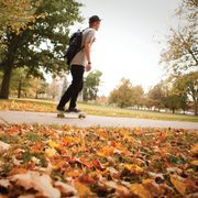 Autumnal skateboarder